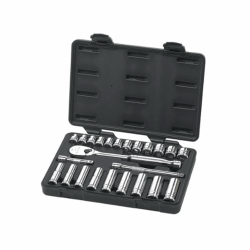 GEARWRENCH® 80559 Socket Set, ASME B107.5M/B1007.10, 6, 12 Points, 3/8 in Drive, 24 Pieces, Included Socket Size: 10 to 19 mm, Blow Molded Case Container